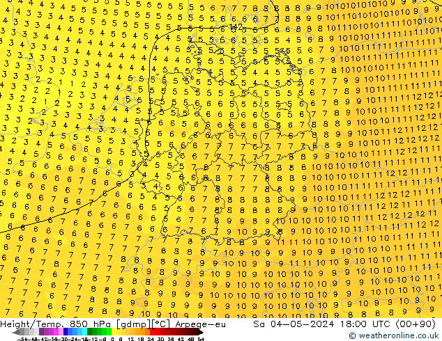 Height/Temp. 850 hPa Arpege-eu Sa 04.05.2024 18 UTC