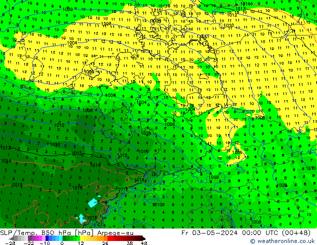 850 hPa Yer Bas./Sıc Arpege-eu Cu 03.05.2024 00 UTC