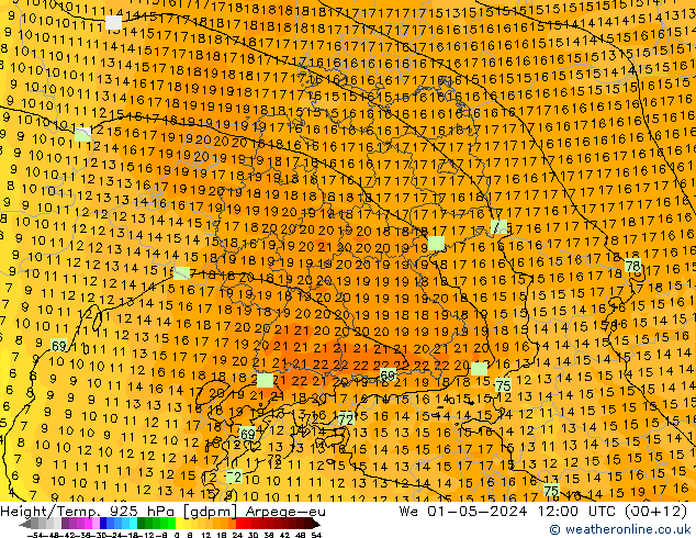 Height/Temp. 925 hPa Arpege-eu We 01.05.2024 12 UTC