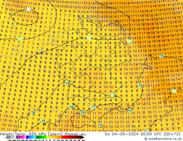 Height/Temp. 925 hPa Arpege-eu Sáb 04.05.2024 00 UTC