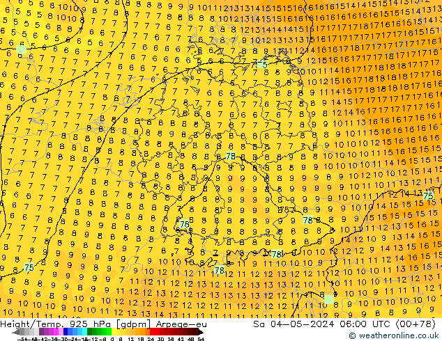 Hoogte/Temp. 925 hPa Arpege-eu za 04.05.2024 06 UTC