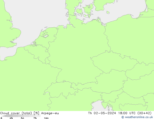 Nuages (total) Arpege-eu jeu 02.05.2024 18 UTC