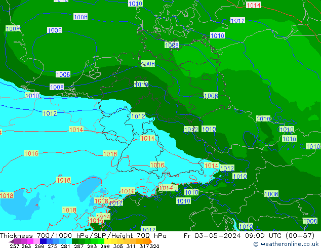 Thck 700-1000 hPa Arpege-eu Fr 03.05.2024 09 UTC