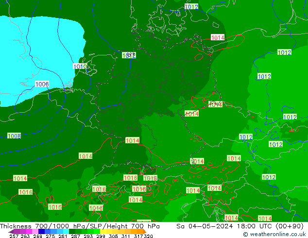 Thck 700-1000 hPa Arpege-eu  04.05.2024 18 UTC