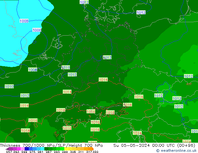 Thck 700-1000 hPa Arpege-eu dim 05.05.2024 00 UTC