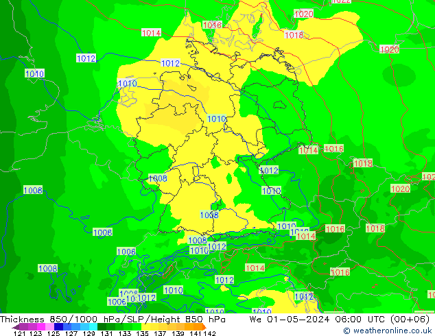 Thck 850-1000 hPa Arpege-eu We 01.05.2024 06 UTC