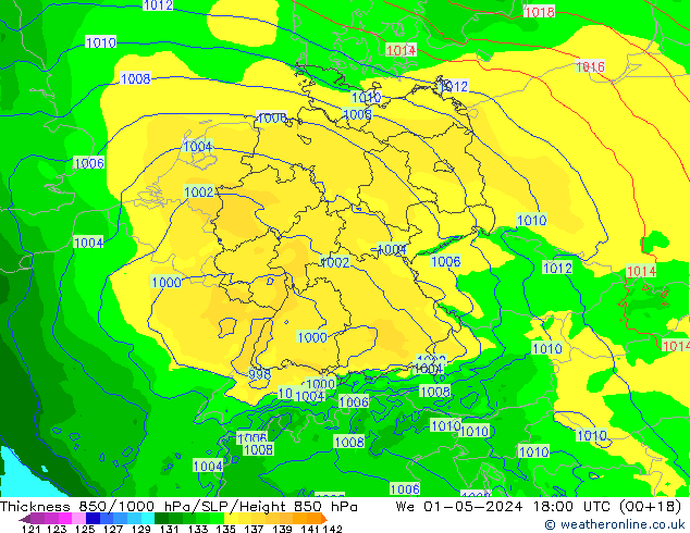 Thck 850-1000 гПа Arpege-eu ср 01.05.2024 18 UTC