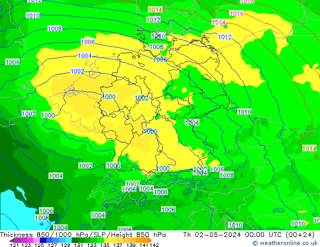 Thck 850-1000 hPa Arpege-eu Th 02.05.2024 00 UTC