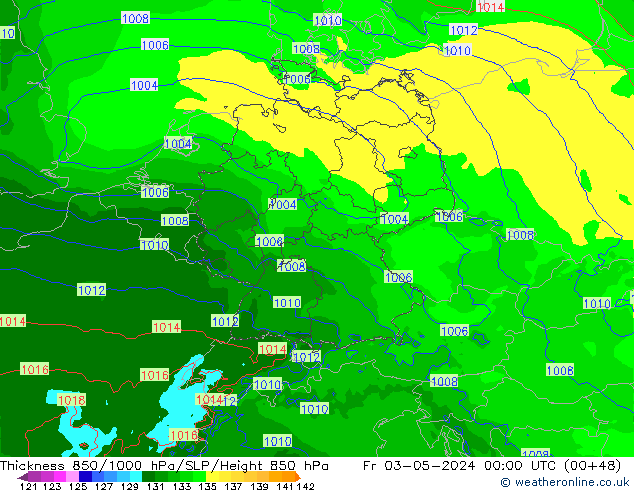 Thck 850-1000 hPa Arpege-eu  03.05.2024 00 UTC