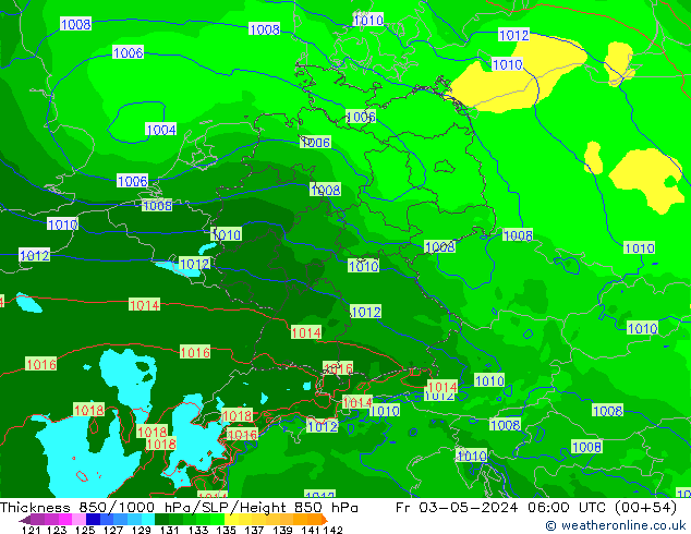 Thck 850-1000 hPa Arpege-eu Fr 03.05.2024 06 UTC