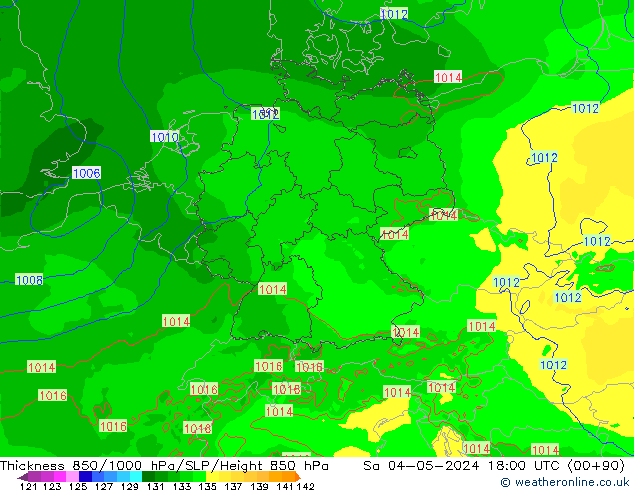 Thck 850-1000 hPa Arpege-eu sab 04.05.2024 18 UTC