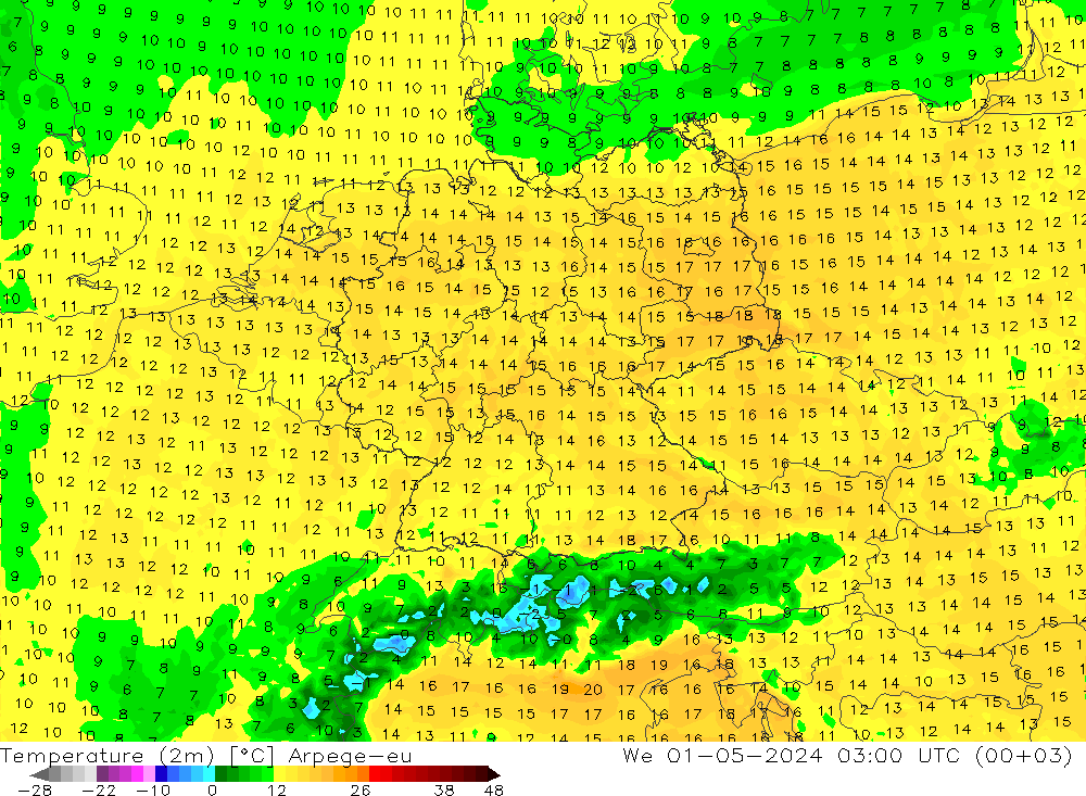 Temperature (2m) Arpege-eu We 01.05.2024 03 UTC