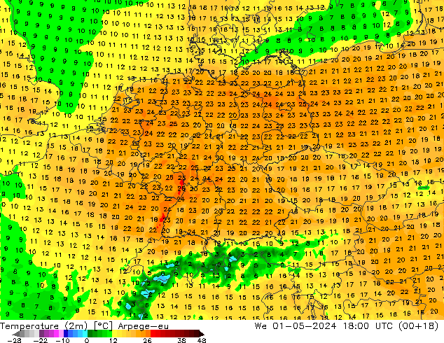 Temperatura (2m) Arpege-eu mer 01.05.2024 18 UTC