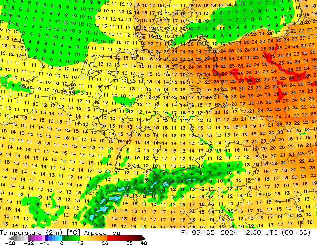 Temperature (2m) Arpege-eu Pá 03.05.2024 12 UTC