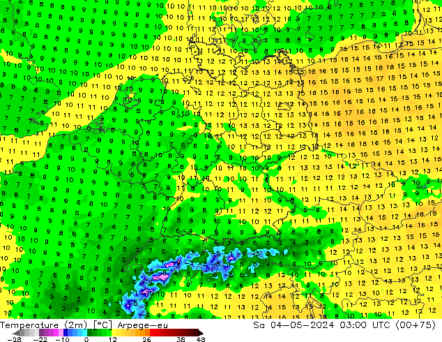 карта температуры Arpege-eu сб 04.05.2024 03 UTC