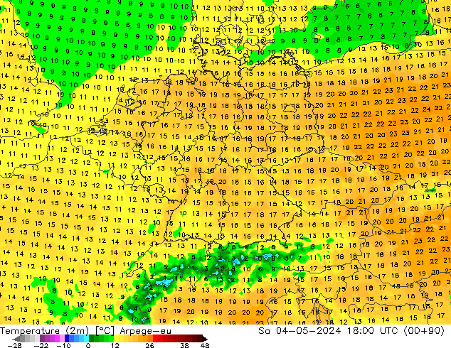 Temperature (2m) Arpege-eu Sa 04.05.2024 18 UTC