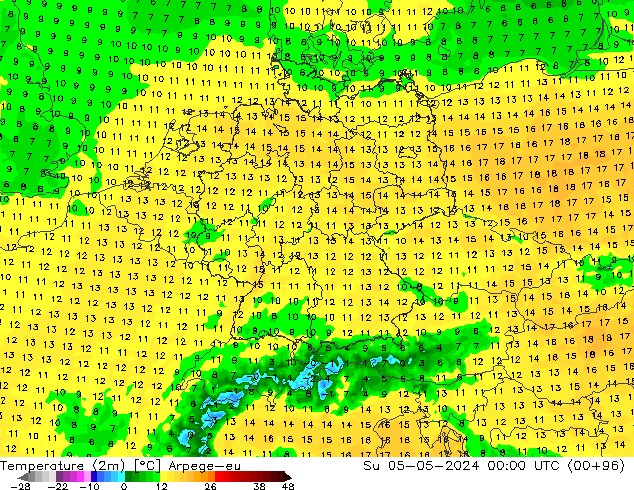 Temperature (2m) Arpege-eu Ne 05.05.2024 00 UTC