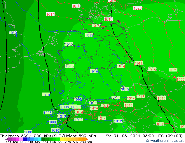 Schichtdicke 500-1000 hPa Arpege-eu Mi 01.05.2024 03 UTC