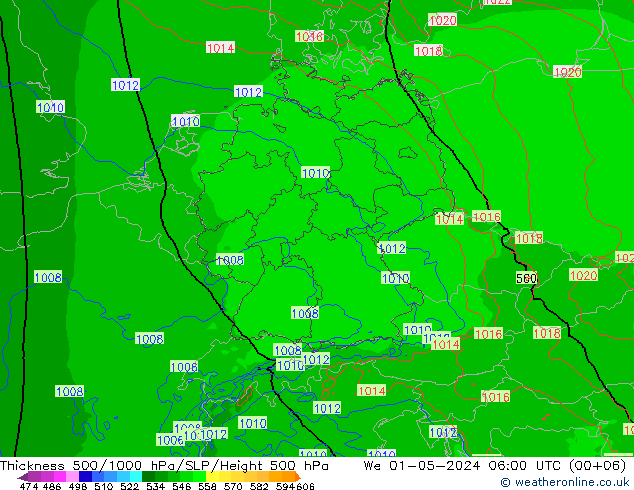 Schichtdicke 500-1000 hPa Arpege-eu Mi 01.05.2024 06 UTC