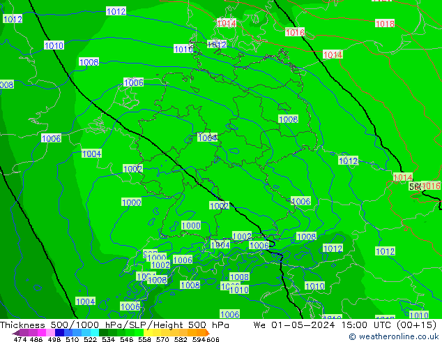 Espesor 500-1000 hPa Arpege-eu mié 01.05.2024 15 UTC