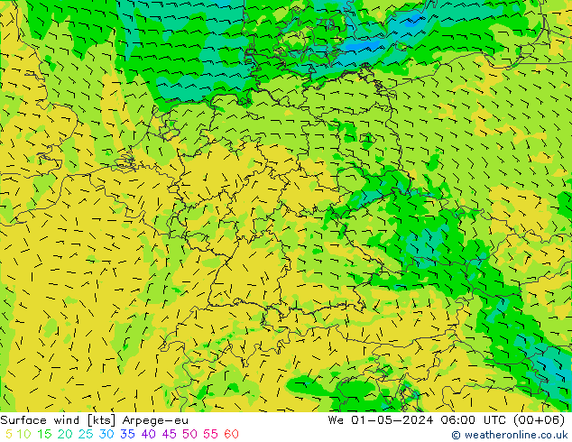 wiatr 10 m Arpege-eu śro. 01.05.2024 06 UTC