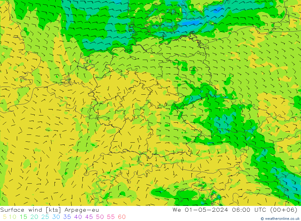 Rüzgar 10 m Arpege-eu Çar 01.05.2024 06 UTC