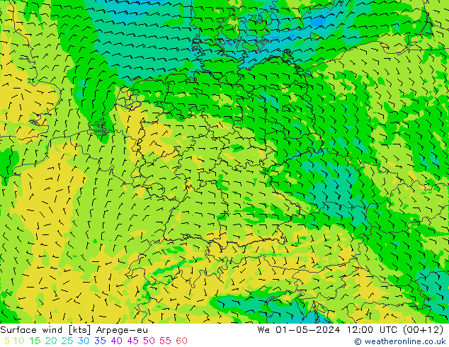 Rüzgar 10 m Arpege-eu Çar 01.05.2024 12 UTC