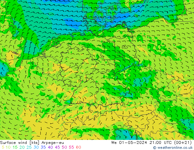 Surface wind Arpege-eu We 01.05.2024 21 UTC