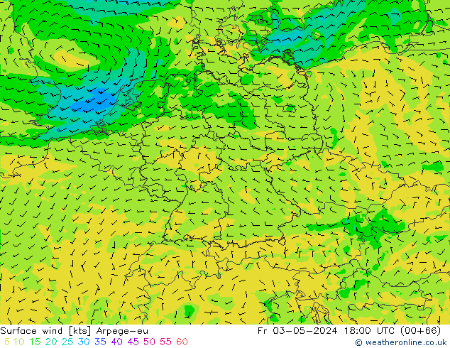 Vento 10 m Arpege-eu ven 03.05.2024 18 UTC