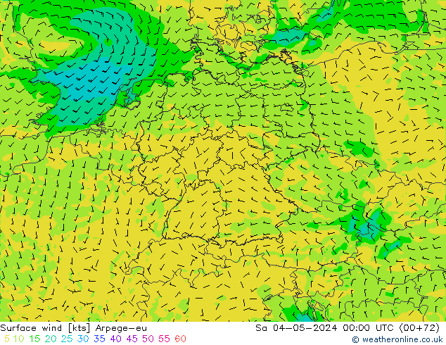 Viento 10 m Arpege-eu sáb 04.05.2024 00 UTC