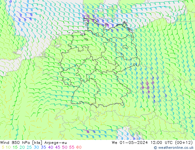 Wind 850 hPa Arpege-eu wo 01.05.2024 12 UTC