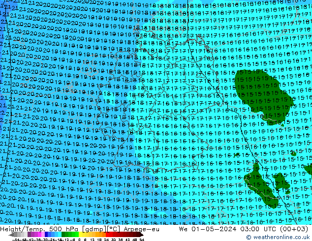 Height/Temp. 500 hPa Arpege-eu  01.05.2024 03 UTC