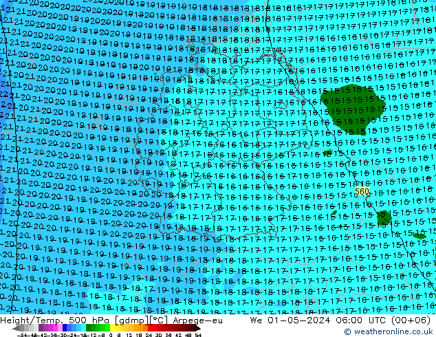 Height/Temp. 500 hPa Arpege-eu  01.05.2024 06 UTC