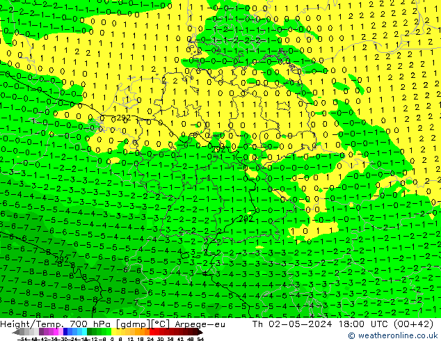 Hoogte/Temp. 700 hPa Arpege-eu do 02.05.2024 18 UTC