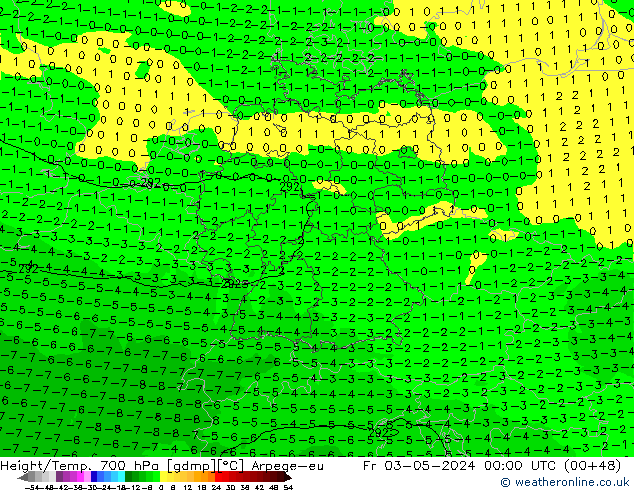 Height/Temp. 700 hPa Arpege-eu Fr 03.05.2024 00 UTC