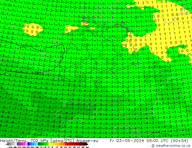 Height/Temp. 700 гПа Arpege-eu пт 03.05.2024 06 UTC