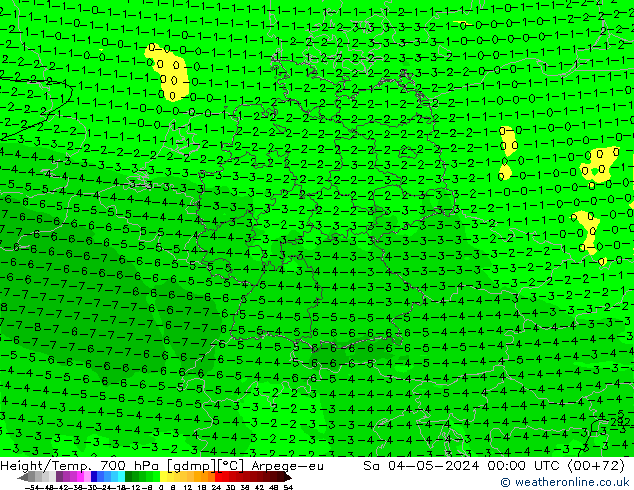 Height/Temp. 700 hPa Arpege-eu  04.05.2024 00 UTC