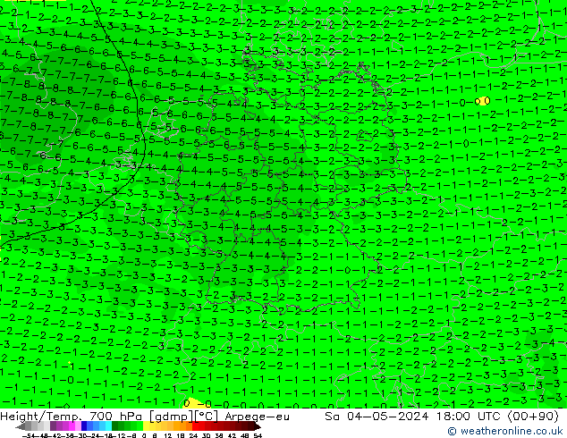 Height/Temp. 700 hPa Arpege-eu so. 04.05.2024 18 UTC