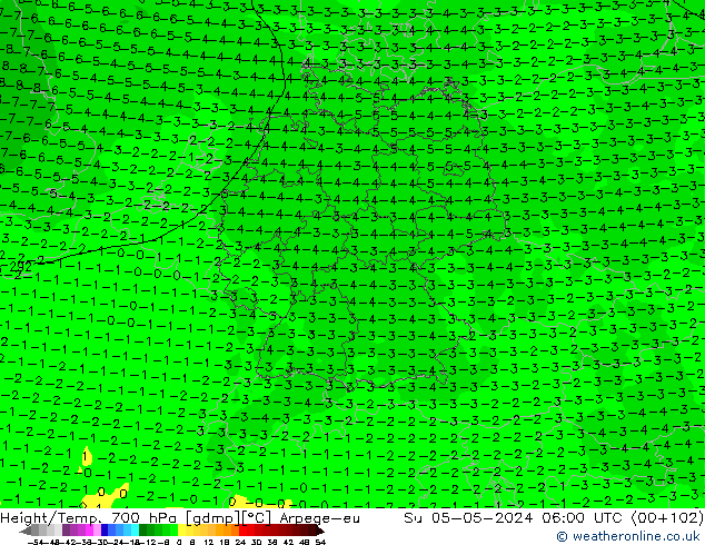 Height/Temp. 700 гПа Arpege-eu Вс 05.05.2024 06 UTC