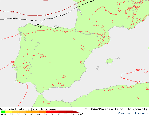 Max. wind velocity Arpege-eu Sa 04.05.2024 12 UTC