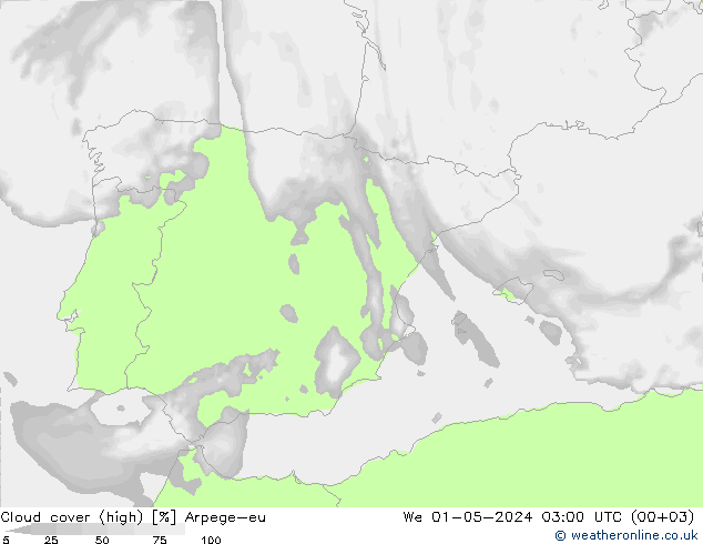 Wolken (hohe) Arpege-eu Mi 01.05.2024 03 UTC