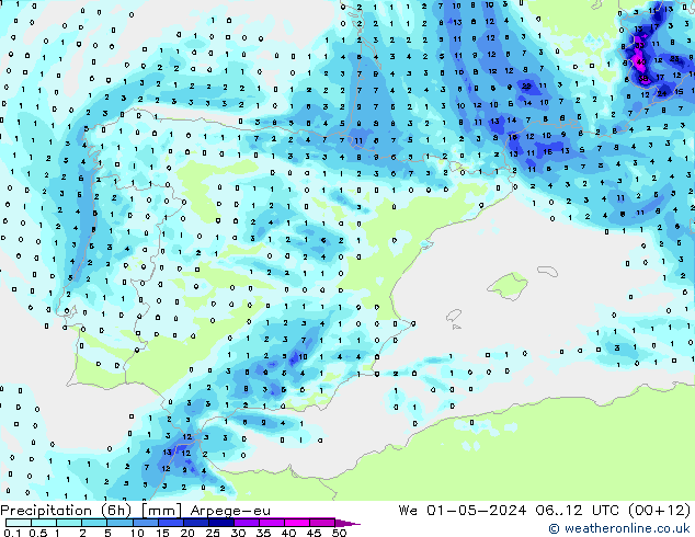 Nied. akkumuliert (6Std) Arpege-eu Mi 01.05.2024 12 UTC