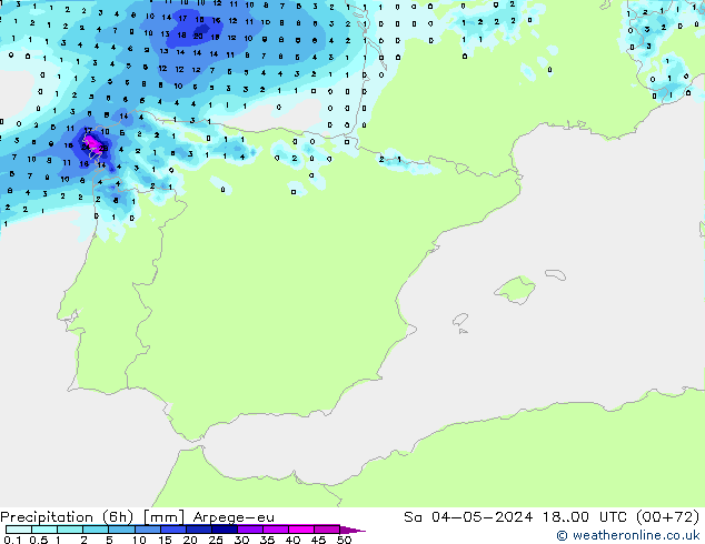 Precipitation (6h) Arpege-eu So 04.05.2024 00 UTC