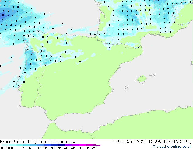Precipitazione (6h) Arpege-eu dom 05.05.2024 00 UTC