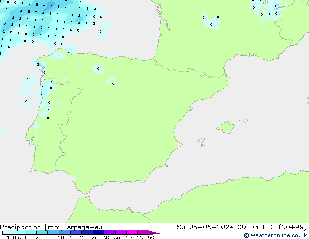 Srážky Arpege-eu Ne 05.05.2024 03 UTC