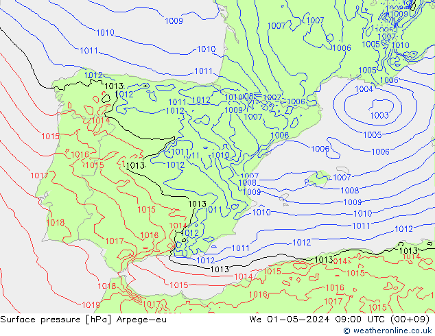 Atmosférický tlak Arpege-eu St 01.05.2024 09 UTC