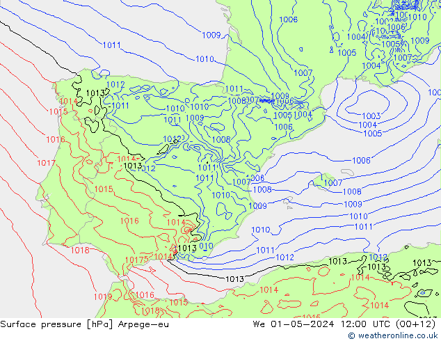 Surface pressure Arpege-eu We 01.05.2024 12 UTC