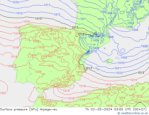 Surface pressure Arpege-eu Th 02.05.2024 03 UTC