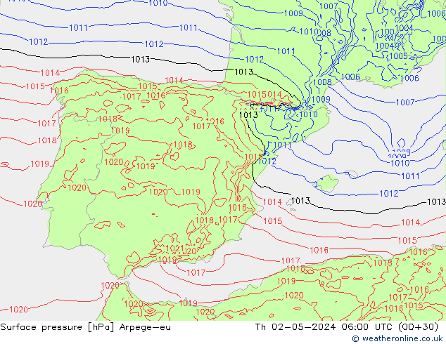 Surface pressure Arpege-eu Th 02.05.2024 06 UTC