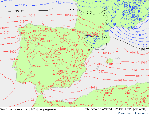 Luchtdruk (Grond) Arpege-eu do 02.05.2024 12 UTC